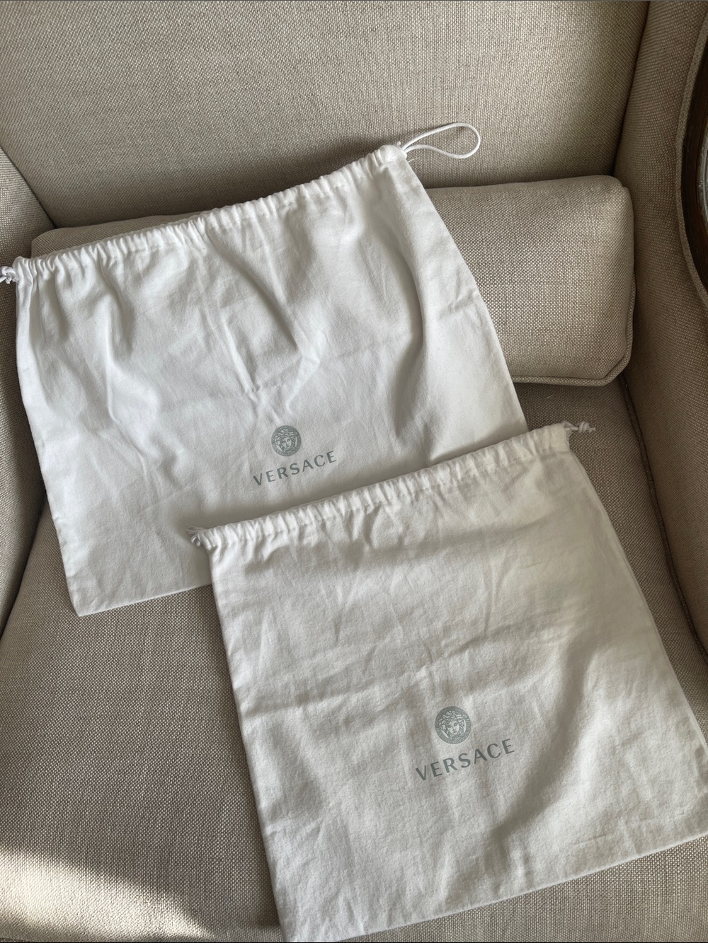 Two Versace White Cotton Drawstring Dust Bags (Pair)